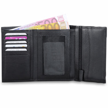 Pia Ries Sort 3 bevinget lommebok i kalveskinn RFID safe- 7 kort
