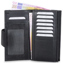 Pia Ries Svart dobbel lommebok i kalveskinn RFID safe - 18 kort